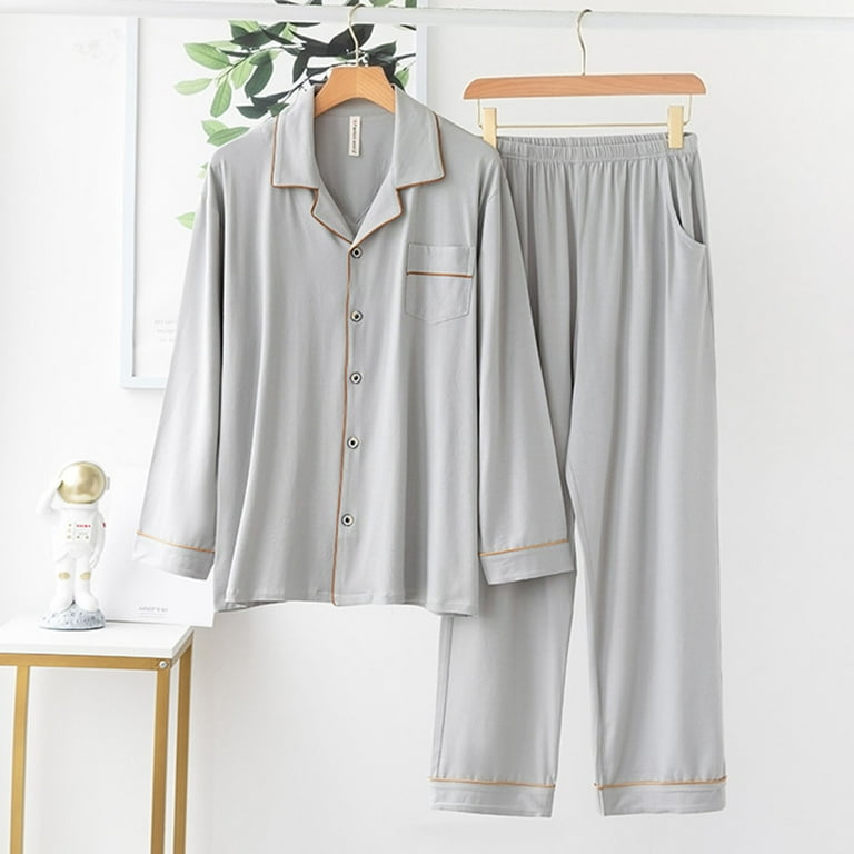 CHGBMOK Clearance Mens Pajamas Set Modal Cardigan Long Sleeve Homewear  Tracksuit Solid Lapel Turndown Suit
