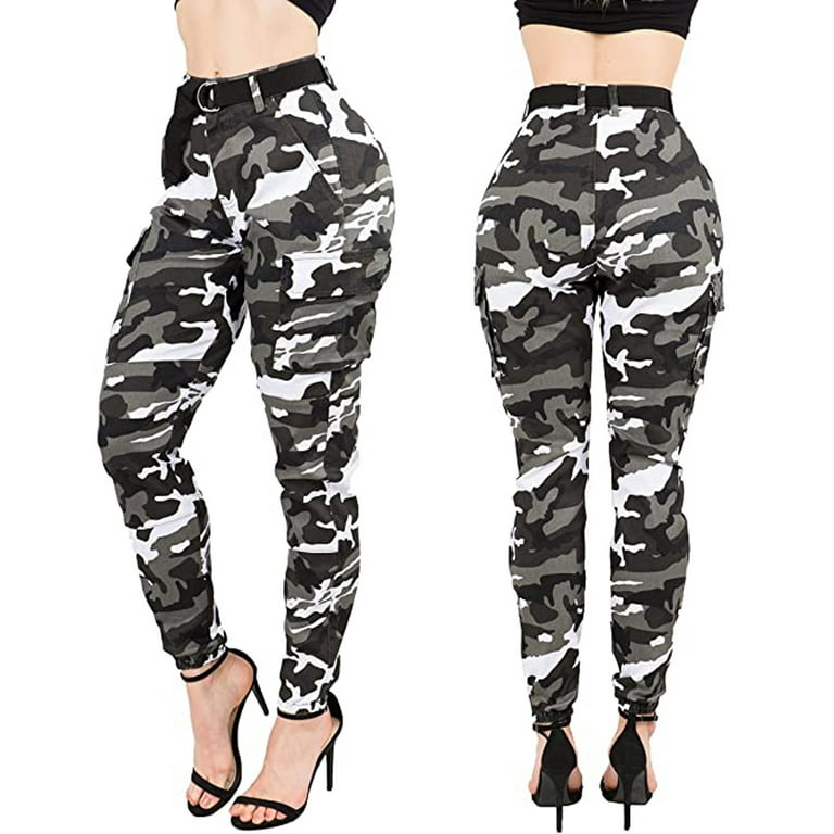CHGBMOK Clearance Pants for Women High Waist Slim Fit Jogger Cargo  Camouflage Pants for With Matching Belt
