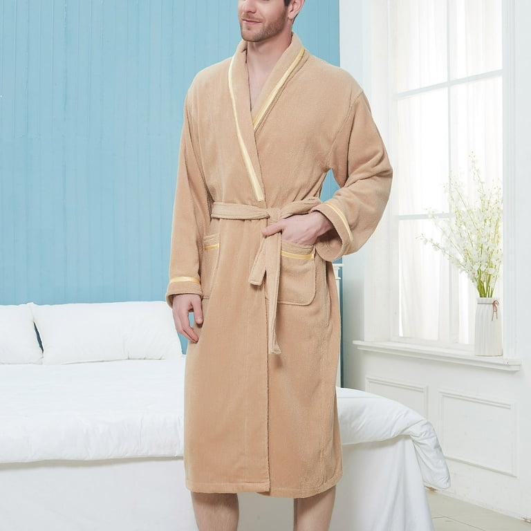 CHGBMOK Clearance Robe for Men Waffle Bathrobe Big and Tall Pockets  Sleepwear Soft Kimono Lightweight Nightgown Warm House Wear 