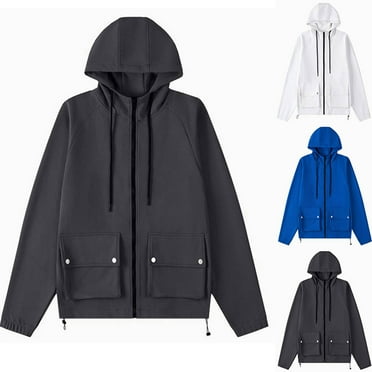 CHGBMOK Clearance Shirt Jackets Trench Coats Man Solid Color Drawstring Pockets Work Clothes Hooded Coat in Autumn and Winter Men New Arrivals Adult Black
