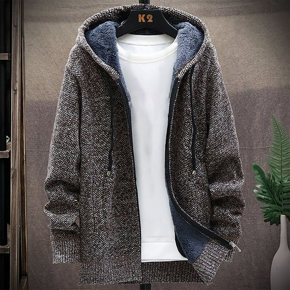 CHGBMOK Clearance Shirt Jackets Trench Coats Men's Fashion Casual Solid Color Zipper Pockets Long Sleeve Hooded Casual Outwear Coat in Autumn and Winter Men New Arrivals Adult Coffee