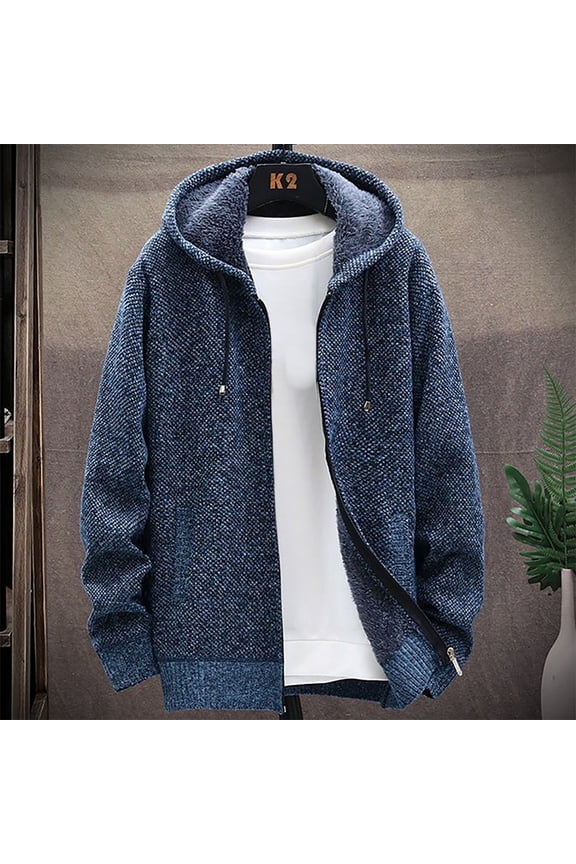 Clearance Shirt Jackets Trench Coats Men's Fashion Casual Solid Color Zipper Pockets Long Sleeve Hooded Casual Outwear Coat in Autumn and Winter Men New Arrivals Adult Blue