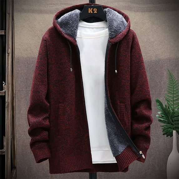 CHGBMOK Clearance Shirt Jackets Trench Coats Men's Fashion Casual Solid Color Zipper Pockets Long Sleeve Hooded Casual Outwear Coat in Autumn and Winter Men New Arrivals Adult Wine