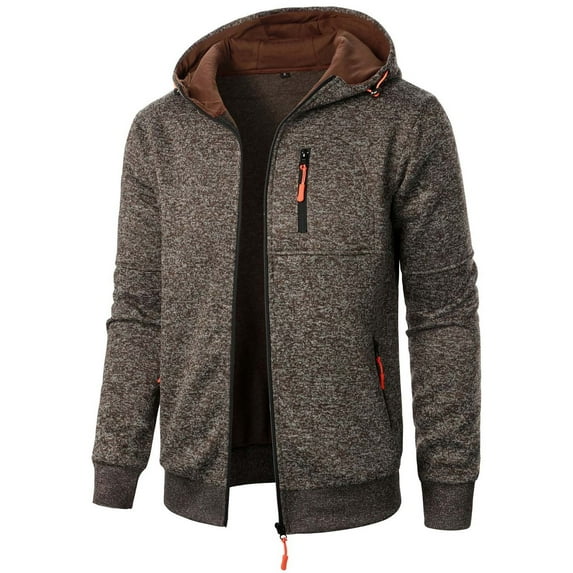 CHGBMOK Clearance Autumn and Winter Mens Long Zipper Knitted Pocket Top Cardigan Sports Coat Men Long Sleeve Hooded Casual Coat/Jacket Coffee