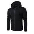 thumbnail image 1 of CHGBMOK Clearance Mens Tops Hooded Sweatshirt Solid Color Cardigan Loose Casual Sports Zipper Sweater Jacket Long Sleeve with Drawstring Black, 1 of 6
