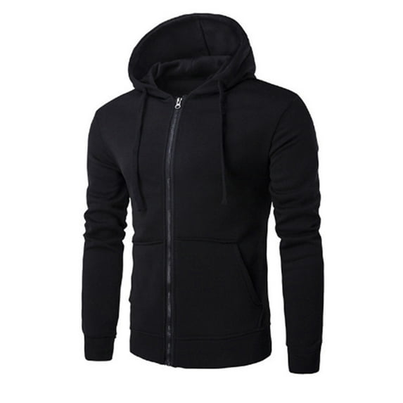CHGBMOK Clearance Mens Tops Hooded Sweatshirt Solid Color Cardigan Loose Casual Sports Zipper Sweater Jacket Long Sleeve with Drawstring Black