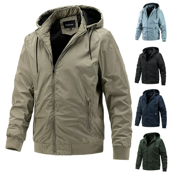 CHGBMOK Clearance Shirt Jackets Trench Coats Men's Thin Jacket Casual Sports Windbreaker Hooded Jacket in Autumn and Winter Men New Arrivals Adult Khaki