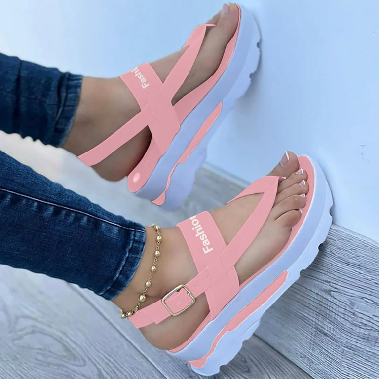CHGBMOK Clearance Summer Womens Sandals Clip-Toe Thick Soled Shoes Casual  Sandals