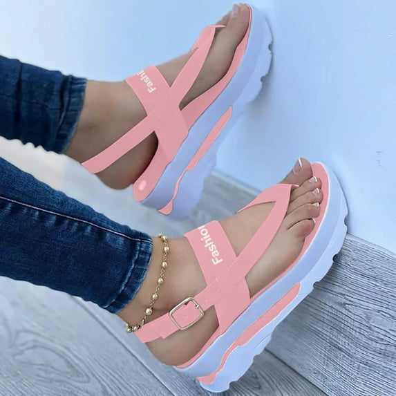 CHGBMOK Clearance Summer Womens Sandals Clip-Toe Thick Soled Shoes Casual Sandals
