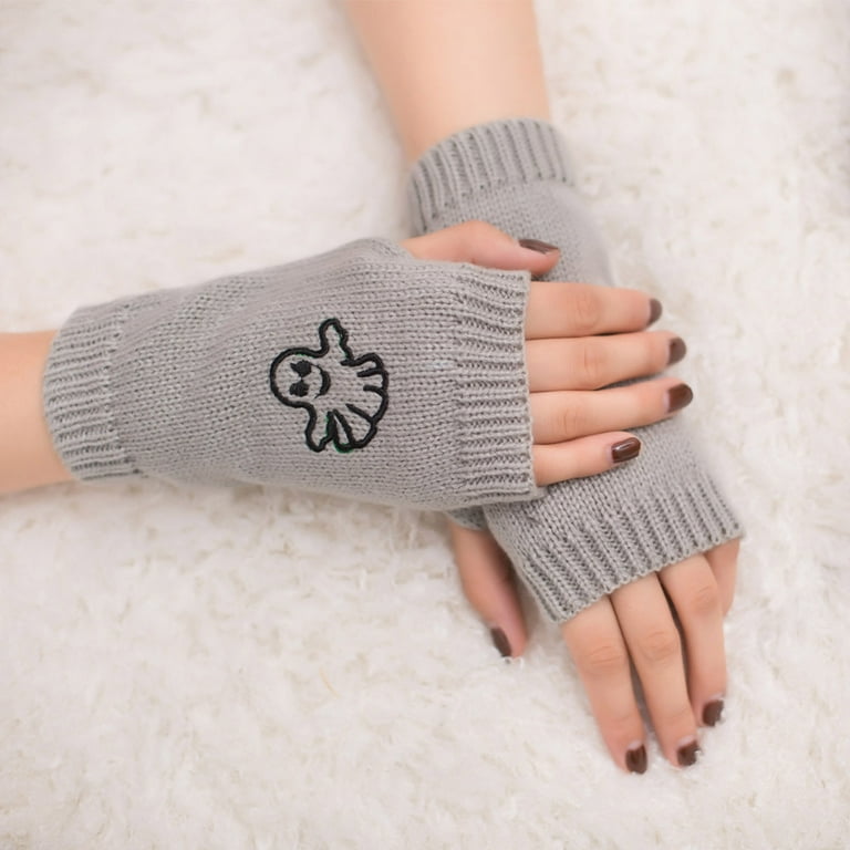 CHGBMOK Clearance Women Girl Knitted Arm Fingerless Keep Warm Winter Gloves  Soft Warm Mitten 