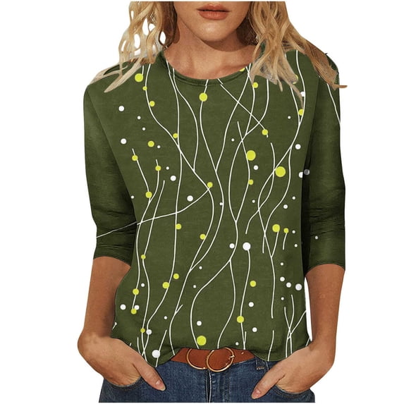 CHGBMOK Crew Neck T Shirts for Women 3/4 Sleeve Blouses Floral Casual Dressy Tees Loose Basic Tops
