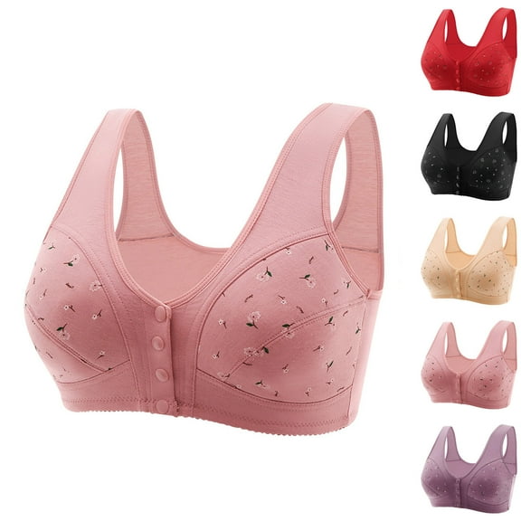 CHGBMOK Daisy Bras for Older Women,Convenient Snap Front Close Button Cotton Bras,Full Support Wide Back No Underwire Bras