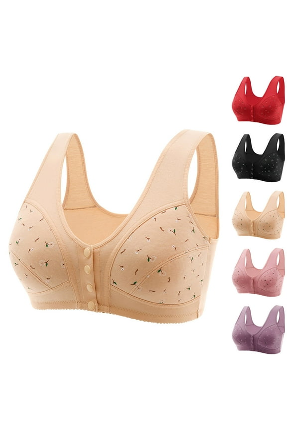 Daisy Bras for Older Women,Convenient Snap Front Close Button Cotton Bras,Full Support Wide Back No Underwire Bras