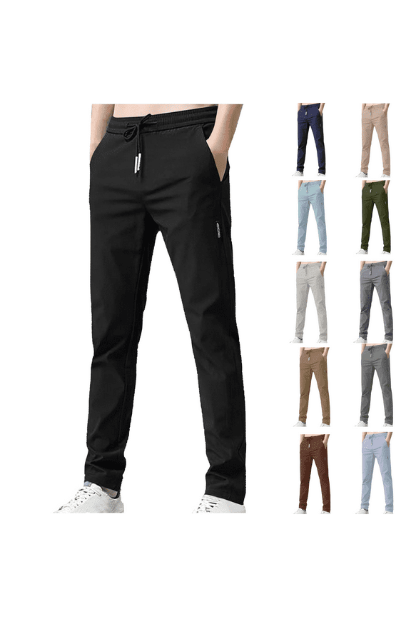 Men Pants Summer Casual Pants Sweatpants Drawstring Elastic Waist Joggers Sports Pants Quick Dry Trousers Mens Long Pants