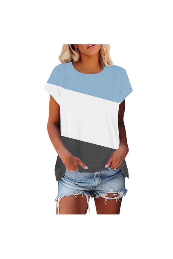 Women's T Shirts Short Sleeve Color Block/Solid Tops Casual Summer Tees