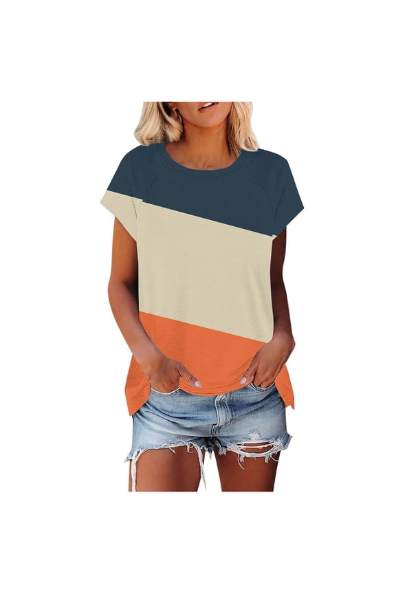 Women's T Shirts Short Sleeve Color Block/Solid Tops Casual Summer Tees