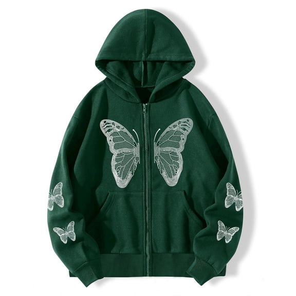 CHGBMOK Women's Zipper up Hoodie Gothic Butterfly Printing Hooded Sweatshirts Y2K Retro -Graphic Jacket Outwear