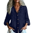 thumbnail image 1 of CHGBMOK Linen Tops for Women Casual Button Up V Neck Long Sleeve Gauze Shirt Loose Lightweight Blouses, 1 of 7
