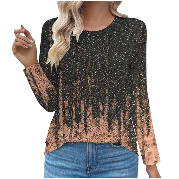 CHGBMOK Long Sleeve Blouses for Women Floral Graphic Crewneck Casual Loose T Shirts Going Out Top