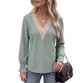 thumbnail image 1 of CHGBMOK Long Sleeve Shirts for Women Casual Lace V Neck Dressy Tops Fall Trendy Blouses Hollow Floral T Shirts, 1 of 9