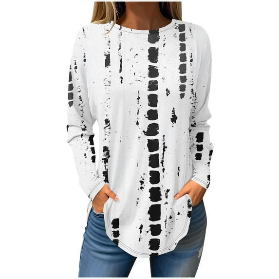 CHGBMOK Long Sleeve Shirts for Women Floral Printed Crew Neck Sweatshirt Casual Loose Blouses