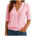 thumbnail image 1 of CHGBMOK Long Sleeve Shirts for Womens V Neck Loose Blouses Solid Color Dressy Casual Business Tops, 1 of 6