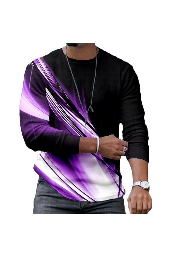 Mens T Shirts Long Sleeve 3D Digital Printing Geometric Pattern