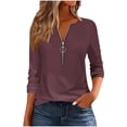 thumbnail image 1 of CHGBMOK Long Sleeve T Shirts for Womens Zipper Crew Neck Blouses Solid Colour Loose Casual Tunic, 1 of 5