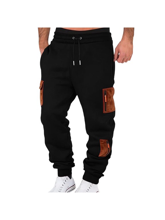Men's & Big Men's Cargo Jogger Sweatpants Drawstring Waist Contrast Patchwork Pants with Zipper Pockets Casual Tapered Trousers