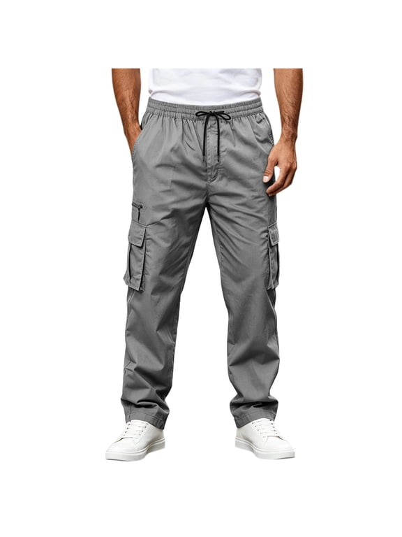 Men's & Big Men's Cargo Pants Casual Elastic Waist Straight Leg Pants with Multi Pockets Outdoor Trousers