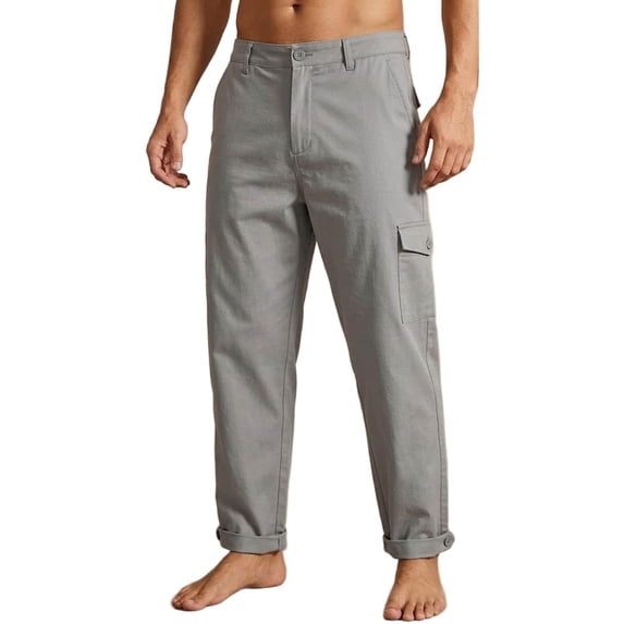 CHGBMOK Men's & Big Men's Casual Pants High Waisted Pants with Button Solid Color Pockets Straight Leg Trousers