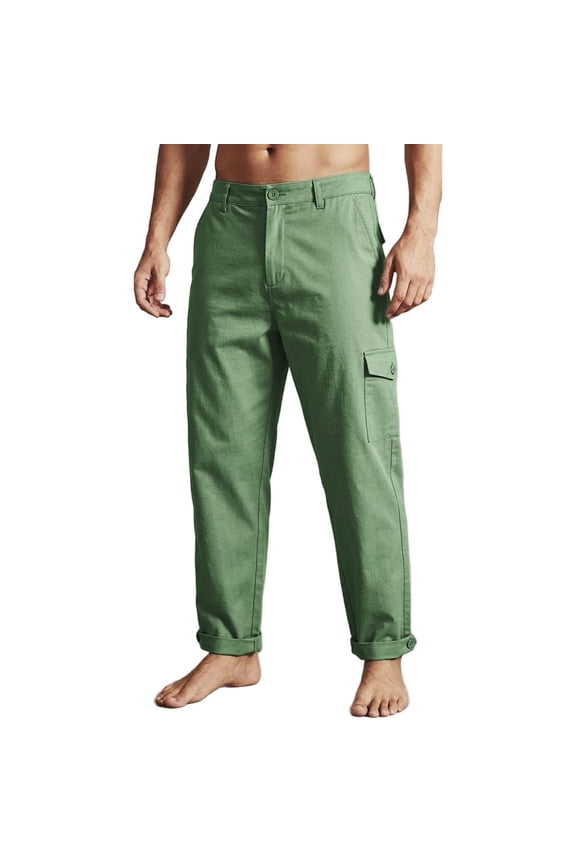 Men's & Big Men's Casual Pants High Waisted Pants with Button Solid Color Pockets Straight Leg Trousers