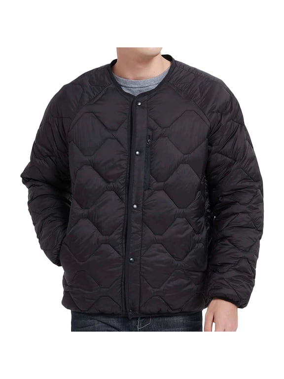 Men's & Big Men's Lightweight Puffer Liner Jacket V Neck Snap Button Inner Coat Long Sleeve Packable Warm Insulated Outerwear