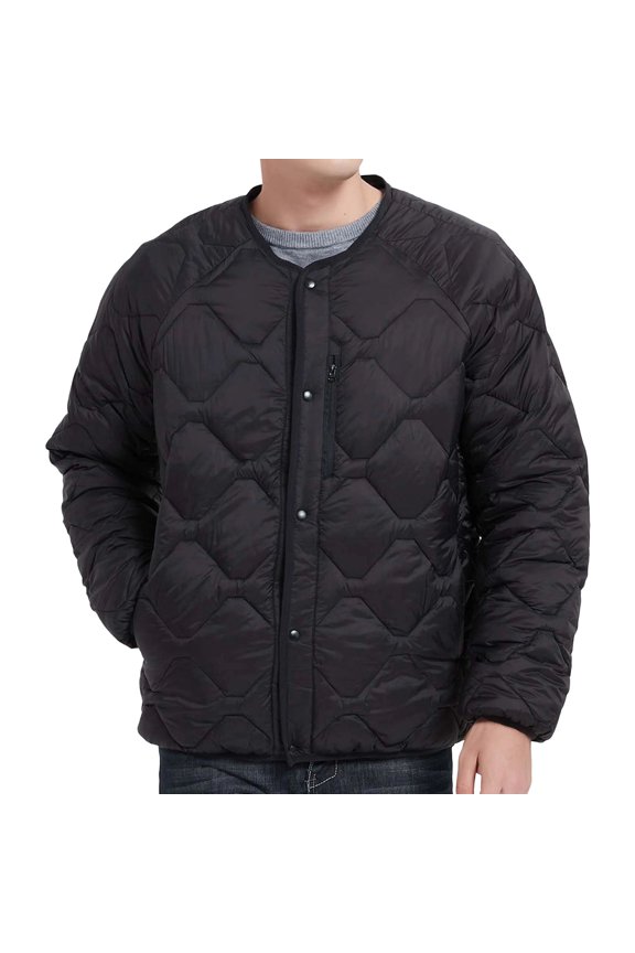 Men's & Big Men's Lightweight Puffer Liner Jacket V Neck Snap Button Inner Coat Long Sleeve Packable Warm Insulated Outerwear