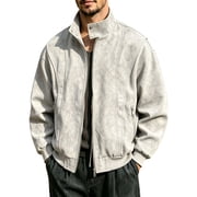 CHGBMOK Mens Big & Tall Bomber Jacket Stand Collar Full Zip Casual Coat Retro Relaxed Fit Outerwear with Zipper Pockets