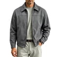 thumbnail image 1 of CHGBMOK Men's Zip Up Jacket Classic Lapel Casual Trucker Coat Long Sleeve Solid Color Lightweight Outerwear with Pockets, 1 of 6