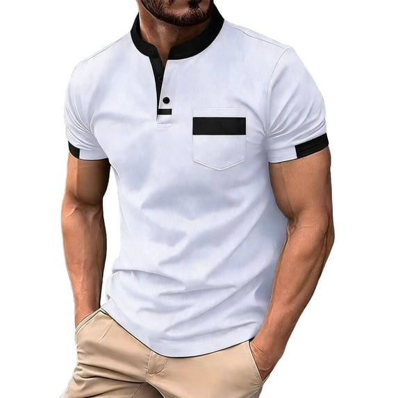CHGBMOK Mens Casual Henley Shirts Short Sleeve Button Golf Shirts Slim Fit Shirt with Pocket & Collar Spring Summer Trendy Tops