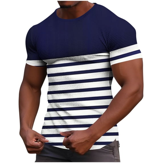 CHGBMOK Mens Casual Slim Fit T Shirts Short Sleeve Crewneck Waffle Tees Trendy Color Block Workout Shirt Plus Size