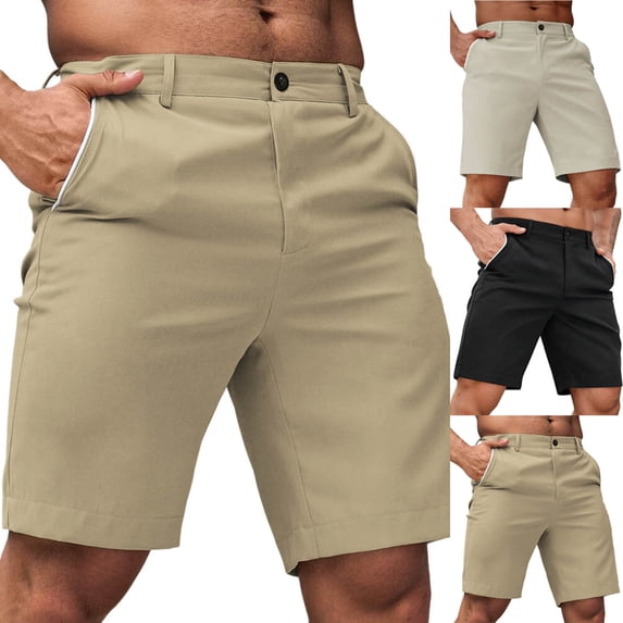 CHGBMOK Mens Classic Shorts Elastic Waist Button Shorts Trendy Solid Color Casual Dressy Shorts Summer Short Pants with Pockets
