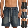 thumbnail image 1 of CHGBMOK Mens Denim Shorts Summer Casual Loose Straight Leg Drawstring Elastic Waist Jeans Shorts, 1 of 5