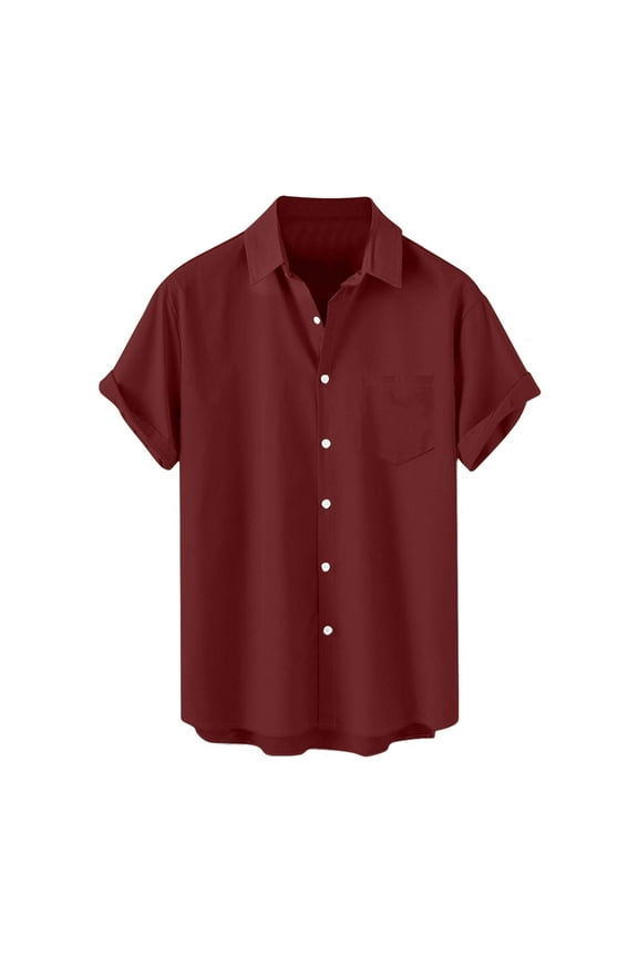 CHGBMOK Mens Dress Shirts Casual Fashion Turndown Collar Solid Short Sleeve Button Shirt Blouse Sizes M-5XL