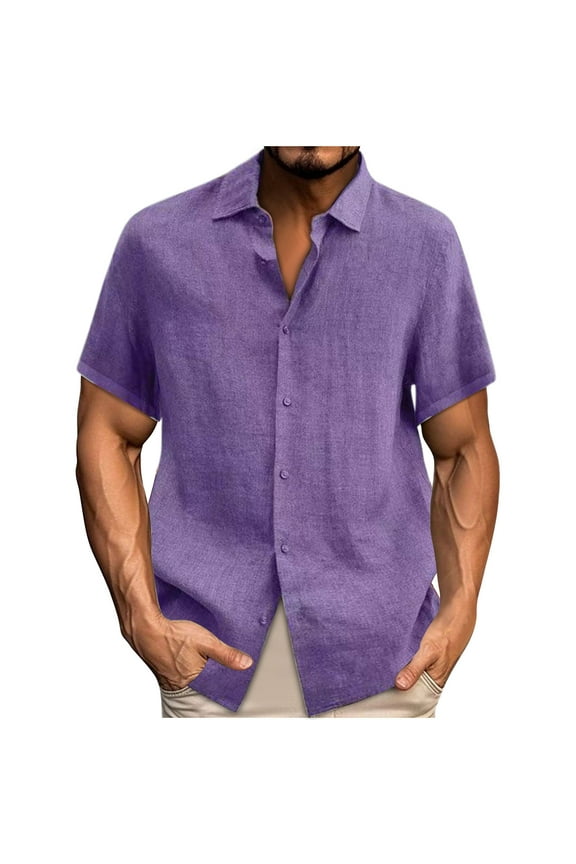 CHGBMOK Mens Dress Shirts Casual T-shirt Solid Short Sleeve Stand Collar Buttons Pullover Blouse Sizes S-5XL