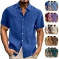 thumbnail image 1 of CHGBMOK Mens Dress Shirts Casual T-shirt Solid Short Sleeve Stand Collar Buttons Pullover Blouse Sizes S-5XL, 1 of 4