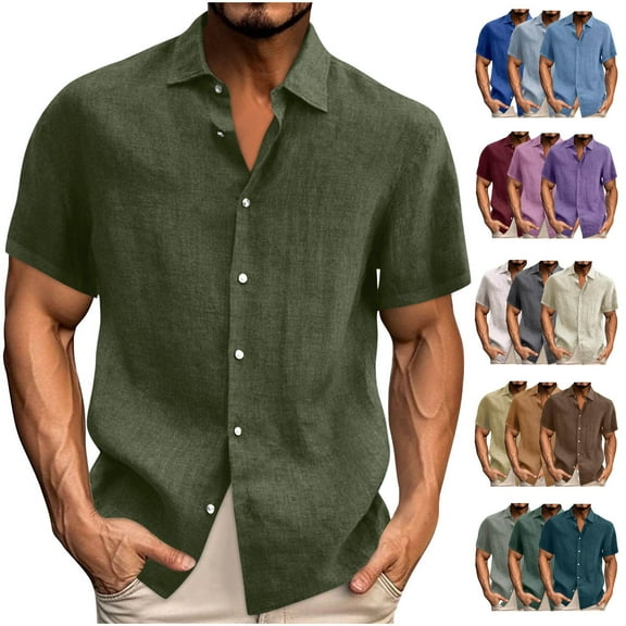 CHGBMOK Mens Dress Shirts Casual T-shirt Solid Short Sleeve Stand Collar Buttons Pullover Blouse Sizes S-5XL
