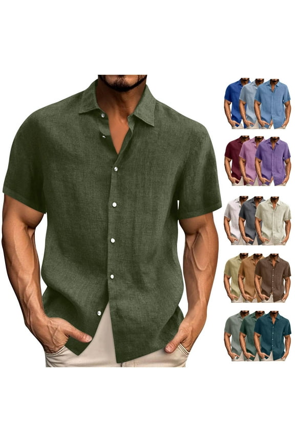 CHGBMOK Mens Dress Shirts Casual T-shirt Solid Short Sleeve Stand Collar Buttons Pullover Blouse Sizes S-5XL