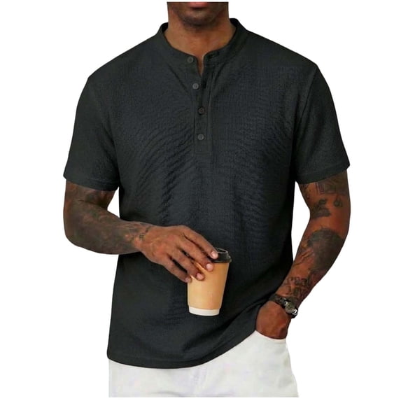 CHGBMOK Mens Henley Button Neck Shirts Short Sleeve Waffle Casual Tees Classic Summer Solid Loose T Shirts