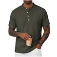 thumbnail image 1 of CHGBMOK Mens Henley Button Neck Shirts Short Sleeve Waffle Casual Tees Classic Summer Solid Loose T Shirts, 1 of 8
