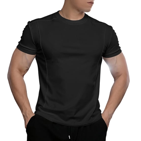 CHGBMOK Mens Muscle Slim T Shirts Solid Crew Neck Short Sleeve Basic Top Lightweight Stretch Gym Workout Athletic Tee Shirt