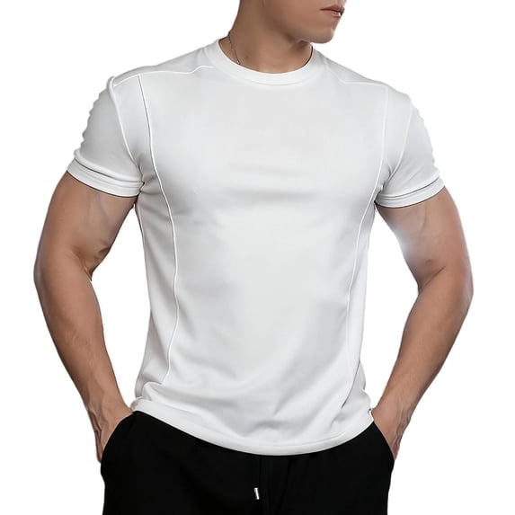 CHGBMOK Mens Muscle Slim T Shirts Solid Crew Neck Short Sleeve Basic Top Lightweight Stretch Gym Workout Athletic Tee Shirt