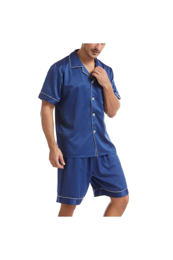 CHGBMOK Mens Pajamas Set Matte Tee Loose Fallow Pockets Button Plus Size Lapel Solid Short Pajama Set S-XL